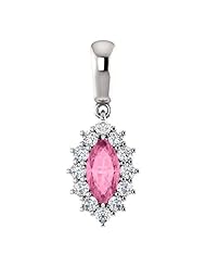 14K White Gold 8.00x4.00mm Marquise Cut Pink Sapphire and Diamond Pendant -- LIFETIME WARRANTY
