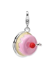 Sterling Silver 3 D Enameled Cherry Topped Cake with Lobster Clasp Charm