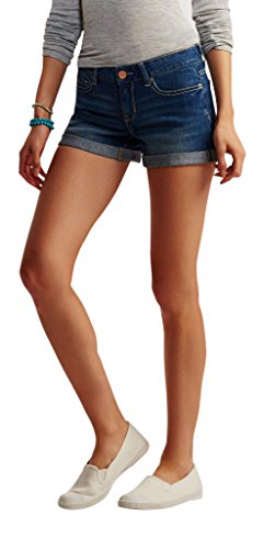 Aeropostale Women's Medium Wash Cuffed Denim Midi Shorts