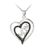 Sterling Silver Black-Diamond Asymmetrical Heart Mom Pendant Necklace