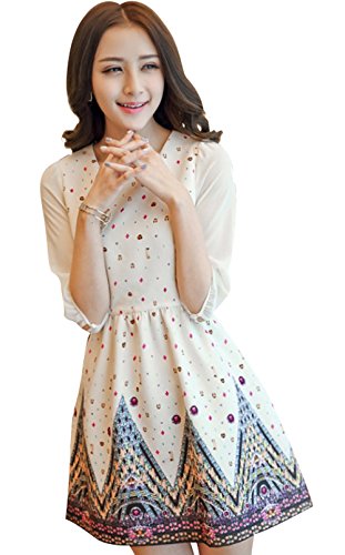 【ARINCO】 エレガント デザイン ラウンド ネック ワンピース レディース ホワイト 大きい サイズ S M L XL XXL