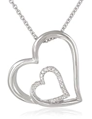 Sterling Silver Diamond-Accented Double Heart Pendant Necklace (0.03 cttw, IJ Color, I2-I3 Clarity), 18"