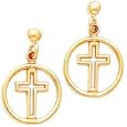 14K Yellow Gold Eternal Life Cross Dangle Earrings