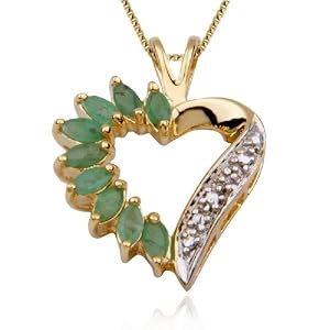 Buy 18kpl Genuine Emerald and Diamond Accent Heart Pendant on 18 chain by Aesthetic Jewels