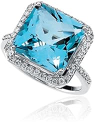 Princess Cut Blue Topaz Ring in 14k White Gold