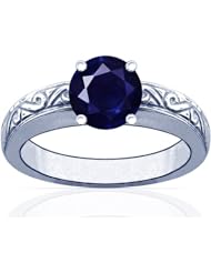 Platinum Round Cut Blue Sapphire Solitaire Ring