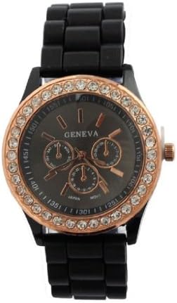 Nicerocker Hot Geneva Silicone Golden Crystal Diamond Quartz Ladies Women Jelly Wrist Watch