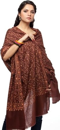 Modest Clothing For Women : Exotic India Pashmina Shawl with Intricate Sozni Embroidery For Sale Online