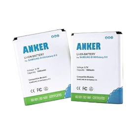 Anker® 2 x 1900mAh Li-ion Batteries for Samsung Galaxy S2 II GT-I9100, Galaxy S2 II i9100, Galaxy S2 II 9100G + 1 x Free Travel Charger ( Note: Charger is black )