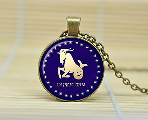 Capricorn Necklace Zodiac Sign Pendant Constellation Jewelry Glass Cabochon Necklace A2070