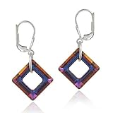 Sterling Silber Schillernde Vulkan, Swarovski Kristall Quadrat Ohrhänger, Ohrhaken Ohrringe