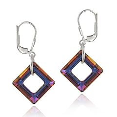Sterling Silber Schillernde Vulkan, Swarovski Kristall Quadrat Ohrh�nger, Ohrhaken Ohrringe