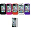 Micropix - 5 Pack Silicone Cases & Screen Protector For Apple iPhone 4 / 4G ( Purple, Black, Orange, Clear, Hot Pink)