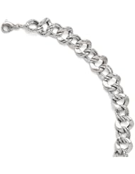 Leslies 14k White Gold Polished and Textured Link Bracelet Length 8"