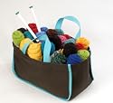 Small Knitting Tote. Great for knitters, quilters, cross stitchers, weavers and other needle handcrafts. NEW AQUAMARINE TRIM.