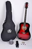 SX Mentor RDS Acoustic Guitar Package, Red with Instructional DVD & Carry Bag Included SX MD160 RDS