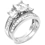 Sterling Silver Cubic Zirconia CZ Wedding Engagement Ring Set