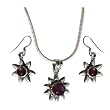 Womens Jewelry Ring And Pendant Sets Sterling Silver With Garnet Gemstones 18 Grams