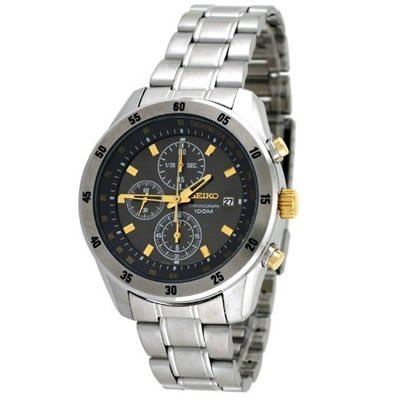 Seiko Chronograph Stainless Steel Black Dial Mens Watch SNDC51