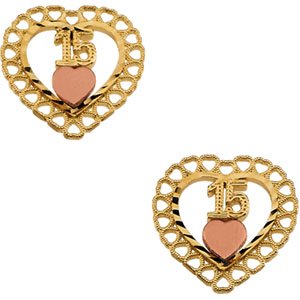 Genuine IceCarats Designer Jewelry Gift 14K Yellow Gold Tt 15Th Birthday Heart Earring. Pair 10.75 X 10.50 Mm Two Tone 15Th Birthday Heart Earrings Tt 15Th Birthday Heart Earrings In 14K Yellow Gold
