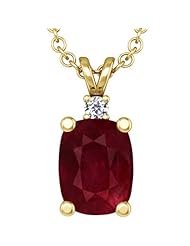 14K Yellow Gold Cushion Cut Ruby And Round Diamond Pendant (GIA Certificate)