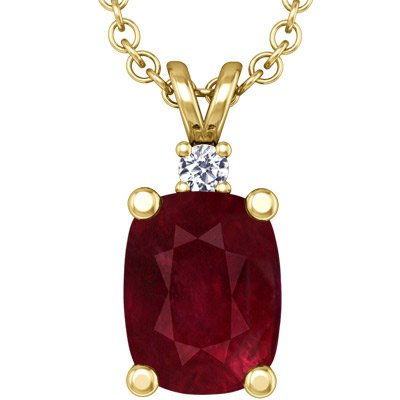 18K Желтое Золото Cushion Cut рубин и круглой формы с бриллиантами Pendant (GIA Certificate)