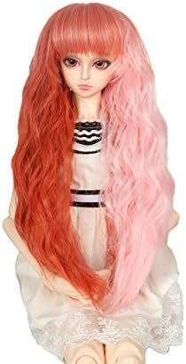 9-10 inch (22-24cm) 1/3 BJD/SD Doll Wig Gradient Color Long Wavey Hair (Red Pink)