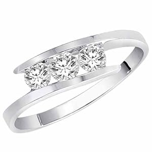 DivaDiamonds 14K White Gold 3 Stone Channel Set Round Diamond Ring (1/2 cttw, H-I, I1-I2) - Size 8