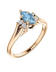 18K Rose Gold 8.00x4.00mm Marquise Cut Sky Blue Topaz and Diamond Ring -- LIFETIME WARRANTY