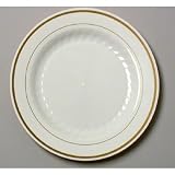 Masterpiece Plastic Plates, 9 inches, Ivory w/Gold Accents, Round, 12 packs of 10 plates, 120 per
