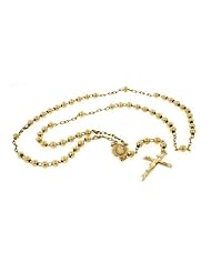 10K Yellow Gold Rosary Beads Chain Necklace 25 Inches 6MM