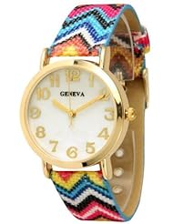 Womens Geneva Chevron Style Leather Watch - Tropical/Gold