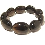 Smoky Quartz Bracelet 04 Stretch Brown Black Oval Crystal Stone Beaded Chunky