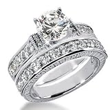 14K White Gold Round Cut Diamond Matching Bridal Set