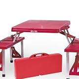 Picnic Time Picnic Table Portable Table With 4 Bench Seats Folds
Into Carrying Case (Red)