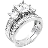 Sterling Silver Cubic Zirconia CZ Wedding Engagement Ring Set