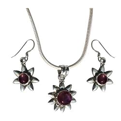 Pendant with Earrings Sterling Silver Garnet Gemstone Jewelry