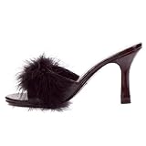 Women's Sexy High Heel Fur Slippers Open Toe Slide 3.5 Inch Heel Marabou Slippers Black Pink Red White
