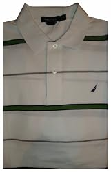 Men's Nautica Polo Shirt Short Sleeved White Striped