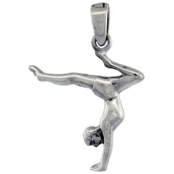 Sterling Silver Gymnastics Gymnast Pendant, 1 in. (25mm) tall