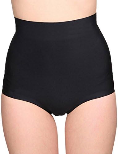THANKSET Women High Waist Body Shaper Underwear Lady Pure Cutton Panty Black
