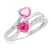 10k White Gold Double Heart-Shaped Created Pink Sapphire with Diamond Heart Ring