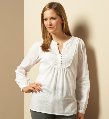 Pure Cotton Long Sleeve Fine Stripe Bib Blouse