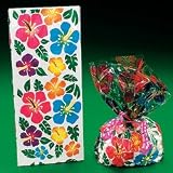 12 Cellophane Hibiscus Print Goody Bags