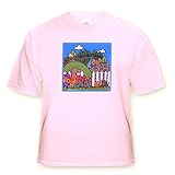 IMAGE OF Dogs Cat Fence Cute Pets Animals Original Folk Art Painting - Adult Light-Pink-T-Shirt 3XL