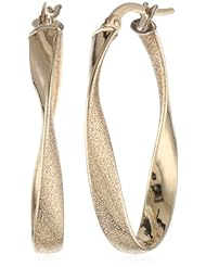Duragold 14k Yellow Gold Polished and Textured Twist Oval Hoop Earrings