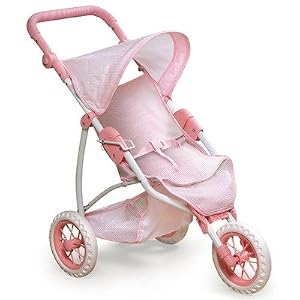 Badger Basket Three Wheel Doll Jogging Stroller - Pink/White