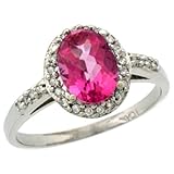 10k White Gold ( 8x6 mm ) Halo Engagement Pink Topaz Ring w/ 0.096 Carat Brilliant Cut Diamonds & 1.35 Carats Oval Cut Stone, 3/8 in. (10mm) wide, size 5.5