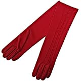 RED LONG JERSEY KNIT LADIES BEAD TRIM GLOVES