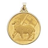 Agnus Dei Lamb Of God Medal 14K Yellow Gold 32.00 MM